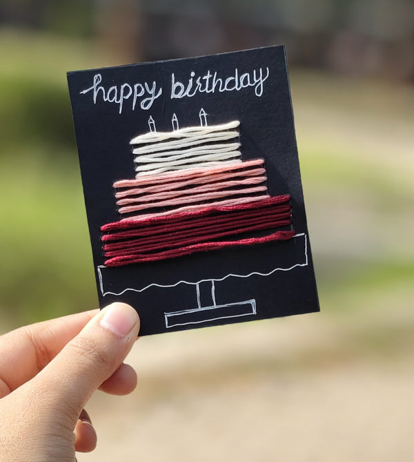 Threaded Cake Card - Handmade Thread Art Birthday Anniversary Card