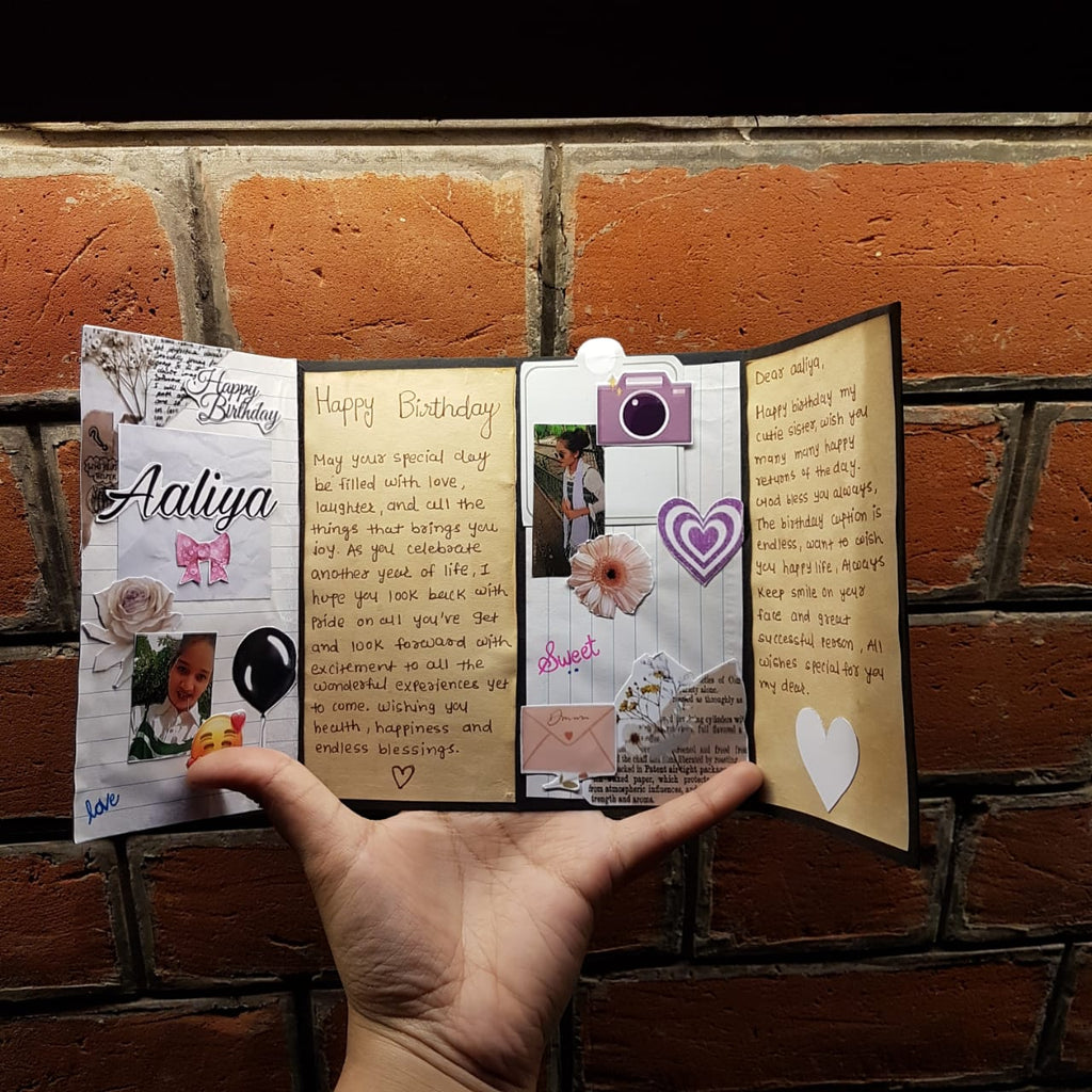 Noir Memory Card - 4 Fold Aesthetic Black Card with Photos and Messages