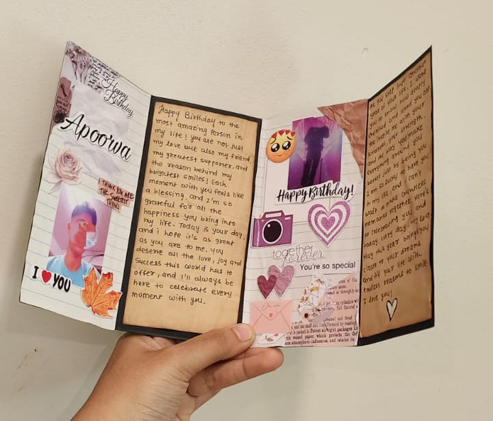 Noir Memory Card - 4 Fold Aesthetic Black Card with Photos and Messages